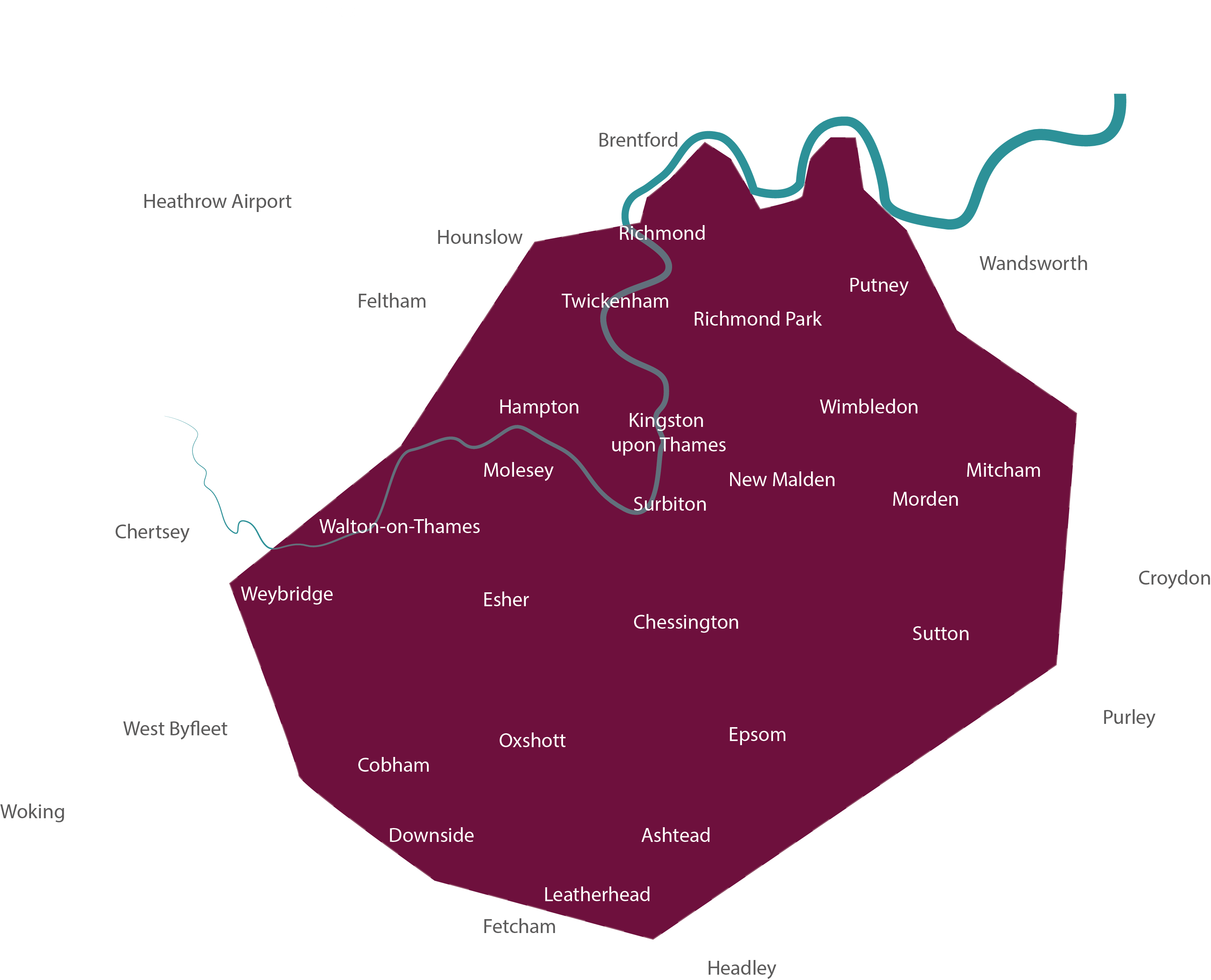 Areas that Cornerstone Tutors Cover - South West London and Surrey